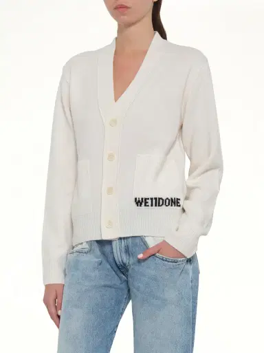 We11Done Pocket Logo Knit Cardigan in Ivory White | Thumbnail 6 We11Done Pocket Logo Knit Cardigan in Ivory White | Thumbnail 6
