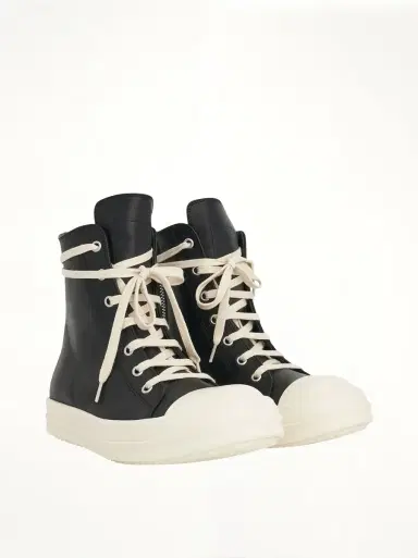 Rick Owens Washed Calf High Sneaker in Black/milk | Thumbnail 3 Rick Owens Washed Calf High Sneaker in Black/milk | Thumbnail 3