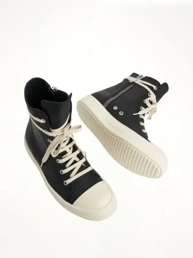 Rick Owens Washed Calf High Sneaker in Black/milk | Thumbnail 4 Rick Owens Washed Calf High Sneaker in Black/milk | Thumbnail 4