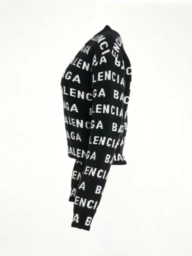 Balenciaga All-over Logo Cropped Sweater in Black/white | Thumbnail 2 Balenciaga All-over Logo Cropped Sweater in Black/white | Thumbnail 2