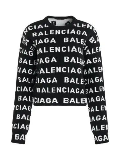 Balenciaga All-over Logo Cropped Sweater in Black/white | Thumbnail 1 Balenciaga All-over Logo Cropped Sweater in Black/white | Thumbnail 1