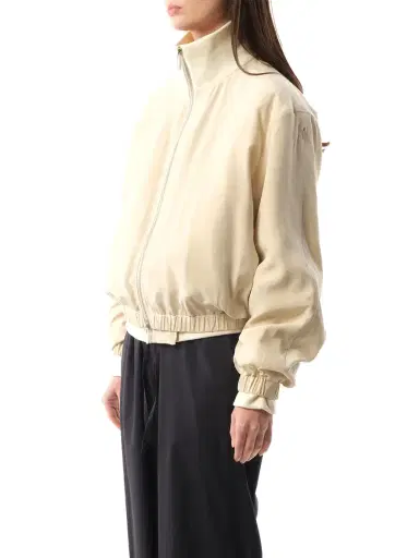 Helmut Lang Silk Zip Bomber Jacket in Oat Brown | Thumbnail 5 Helmut Lang Silk Zip Bomber Jacket in Oat Brown | Thumbnail 5