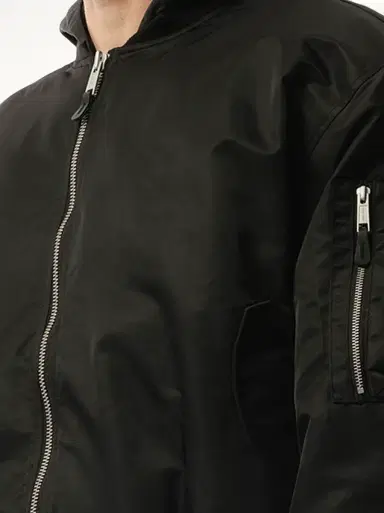 Entire Studios Hooded Broad Bomber Jacket in Oil Black | Thumbnail 2 Entire Studios Hooded Broad Bomber Jacket in Oil Black | Thumbnail 2