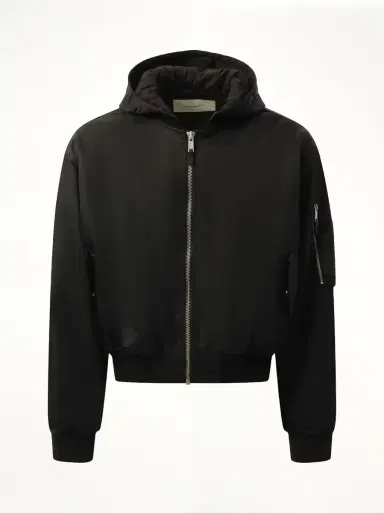 Entire Studios Hooded Broad Bomber Jacket in Oil Black | Thumbnail 3 Entire Studios Hooded Broad Bomber Jacket in Oil Black | Thumbnail 3