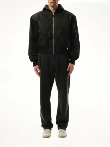 Entire Studios Hooded Broad Bomber Jacket in Oil Black | Thumbnail 4 Entire Studios Hooded Broad Bomber Jacket in Oil Black | Thumbnail 4