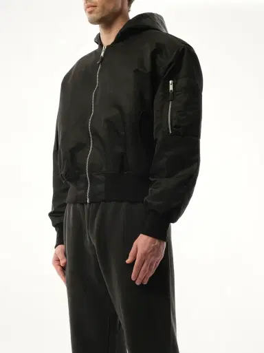 Entire Studios Hooded Broad Bomber Jacket in Oil Black | Thumbnail 5 Entire Studios Hooded Broad Bomber Jacket in Oil Black | Thumbnail 5