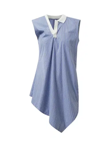 Sacai Cotton Poplin Polo Shirt in Light Blue Stripe | Thumbnail 3 Sacai Cotton Poplin Polo Shirt in Light Blue Stripe | Thumbnail 3