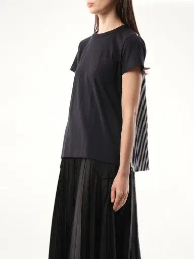 Sacai Cotton Poplin x Jersey T-shirt in Navy/navy Stripe | Thumbnail 5 Sacai Cotton Poplin x Jersey T-shirt in Navy/navy Stripe | Thumbnail 5