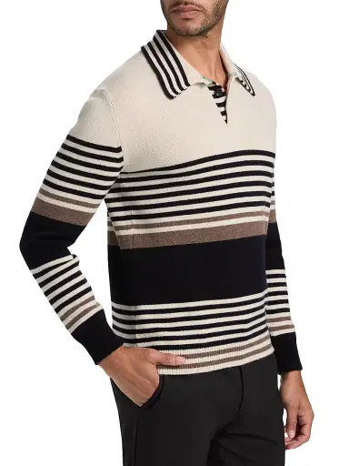 Paul Smith Men's Striped Cashmere Polo Sweater | Thumbnail 4 Paul Smith Men's Striped Cashmere Polo Sweater | Thumbnail 4