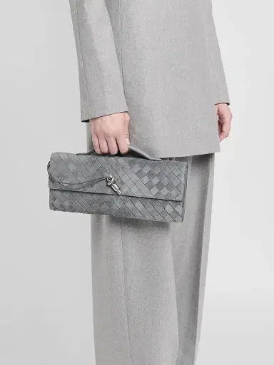 Bottega Veneta Women's Andiamo Intrecciato-Suede Top-Handle Clutch | Thumbnail 2 Bottega Veneta Women's Andiamo Intrecciato-Suede Top-Handle Clutch | Thumbnail 2