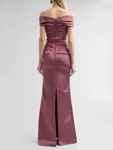 Teri Jon by Rickie Freeman Women's Off-The-Shoulder Ruched Satin Gown | Thumbnail 3 Teri Jon by Rickie Freeman Women's Off-The-Shoulder Ruched Satin Gown | Thumbnail 3