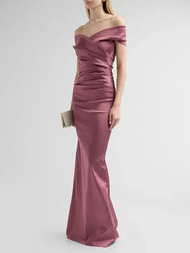 Teri Jon by Rickie Freeman Women's Off-The-Shoulder Ruched Satin Gown | Thumbnail 4 Teri Jon by Rickie Freeman Women's Off-The-Shoulder Ruched Satin Gown | Thumbnail 4
