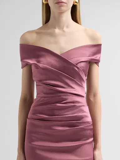 Teri Jon by Rickie Freeman Women's Off-The-Shoulder Ruched Satin Gown | Thumbnail 5 Teri Jon by Rickie Freeman Women's Off-The-Shoulder Ruched Satin Gown | Thumbnail 5