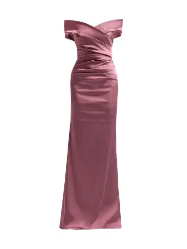 Teri Jon by Rickie Freeman Women's Off-The-Shoulder Ruched Satin Gown | Thumbnail 1 Teri Jon by Rickie Freeman Women's Off-The-Shoulder Ruched Satin Gown | Thumbnail 1