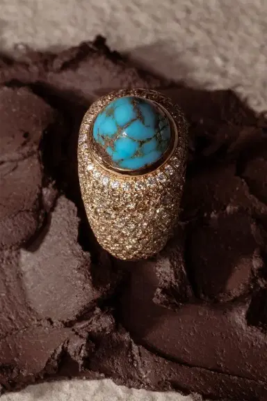 CLARA CHEHAB Diamond Turquoise Halo Ring | Thumbnail 3 CLARA CHEHAB Diamond Turquoise Halo Ring | Thumbnail 3