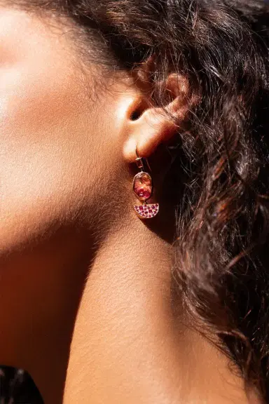 CLARA CHEHAB Pink Sapphire Watermelon Tourmaline Half Moon Drop Earrings | Thumbnail 2 CLARA CHEHAB Pink Sapphire Watermelon Tourmaline Half Moon Drop Earrings | Thumbnail 2