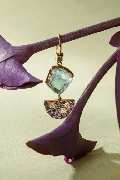 CLARA CHEHAB Sapphire Diamond Aquamarine Half Moon Drop Earrings | Thumbnail 3 CLARA CHEHAB Sapphire Diamond Aquamarine Half Moon Drop Earrings | Thumbnail 3
