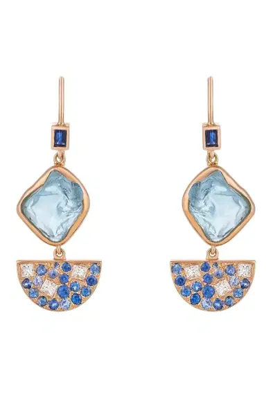 CLARA CHEHAB Sapphire Diamond Aquamarine Half Moon Drop Earrings | Thumbnail 1 CLARA CHEHAB Sapphire Diamond Aquamarine Half Moon Drop Earrings | Thumbnail 1