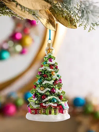 Glassware Art Studio Tree With Little Houses Glass Ornament | Thumbnail 1 Glassware Art Studio Tree With Little Houses Glass Ornament | Thumbnail 1