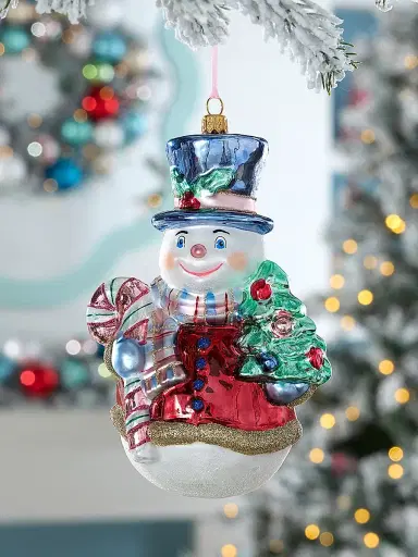Glassware Art Studio Candy Cane Snowman Glass Ornament | Thumbnail 1 Glassware Art Studio Candy Cane Snowman Glass Ornament | Thumbnail 1