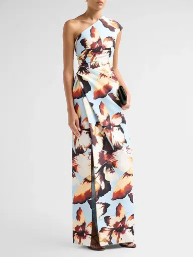 MONIQUE LHUILLIER Women's Floral Silk Faille One-Shoulder Gown | Thumbnail 4 MONIQUE LHUILLIER Women's Floral Silk Faille One-Shoulder Gown | Thumbnail 4