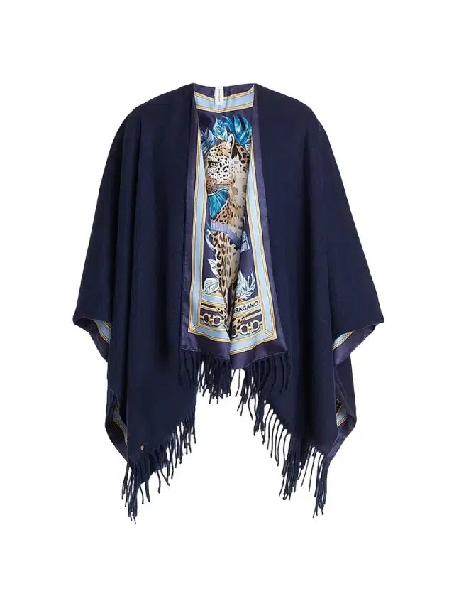 Women's Leopard Print Cashmere-Wool Reversible Cape Women's Leopard Print Cashmere-Wool Reversible Cape