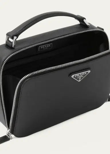 Prada Men's Saffiano Leather Brique Crossbody Bag w/ Nylon Strap | Thumbnail 4 Prada Men's Saffiano Leather Brique Crossbody Bag w/ Nylon Strap | Thumbnail 4