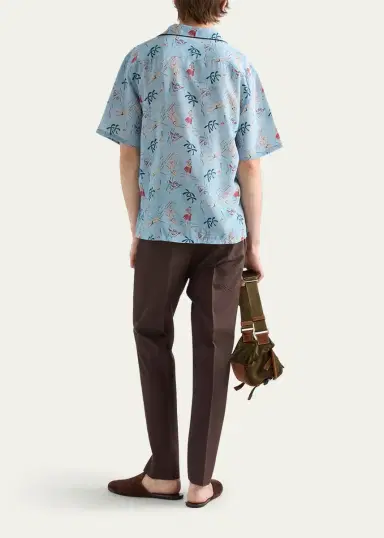 Prada Men's Hawaiian-Print Short-Sleeve Shirt | Thumbnail 3 Prada Men's Hawaiian-Print Short-Sleeve Shirt | Thumbnail 3