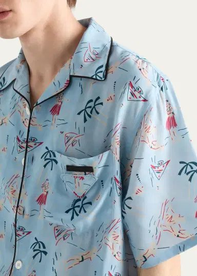 Prada Men's Hawaiian-Print Short-Sleeve Shirt | Thumbnail 4 Prada Men's Hawaiian-Print Short-Sleeve Shirt | Thumbnail 4