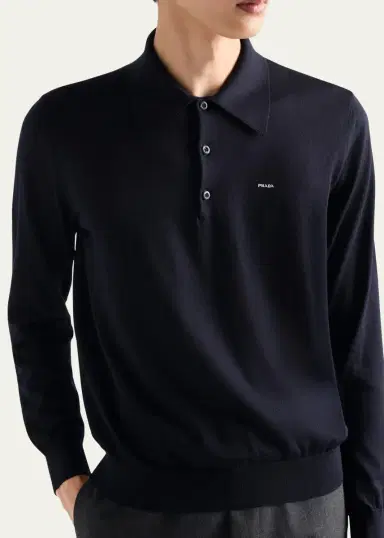Prada Men's Superfine Wool Small Logo Crewneck Sweater | Thumbnail 4 Prada Men's Superfine Wool Small Logo Crewneck Sweater | Thumbnail 4