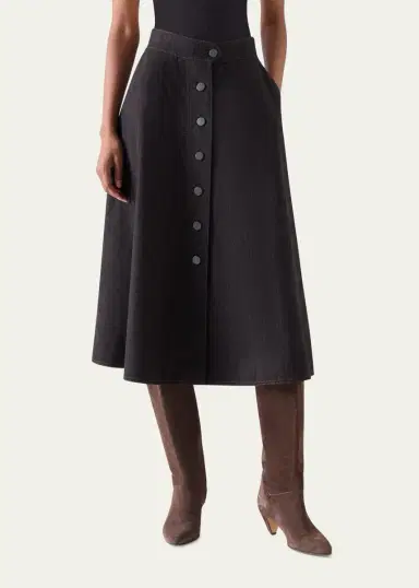 Akris punto Button-Front Cotton Denim Midi Skirt | Thumbnail 2 Akris punto Button-Front Cotton Denim Midi Skirt | Thumbnail 2