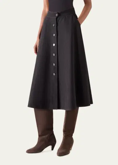 Akris punto Button-Front Cotton Denim Midi Skirt | Thumbnail 4 Akris punto Button-Front Cotton Denim Midi Skirt | Thumbnail 4