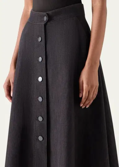 Akris punto Button-Front Cotton Denim Midi Skirt | Thumbnail 5 Akris punto Button-Front Cotton Denim Midi Skirt | Thumbnail 5