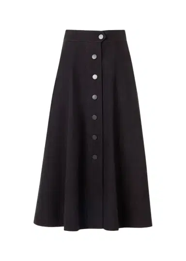 Akris punto Button-Front Cotton Denim Midi Skirt | Thumbnail 1 Akris punto Button-Front Cotton Denim Midi Skirt | Thumbnail 1