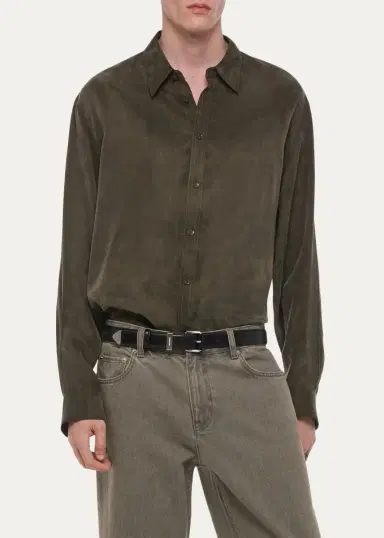Helmut Lang Men's Fluid Lyocell and Viscose Button-Down Shirt | Thumbnail 3 Helmut Lang Men's Fluid Lyocell and Viscose Button-Down Shirt | Thumbnail 3