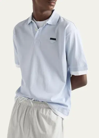 Prada Men's Double-Layer Polo Shirt | Thumbnail 4 Prada Men's Double-Layer Polo Shirt | Thumbnail 4