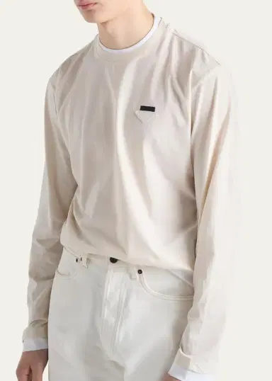 Prada Men's Jersey Long-Sleeve Crewneck T-Shirt | Thumbnail 4 Prada Men's Jersey Long-Sleeve Crewneck T-Shirt | Thumbnail 4