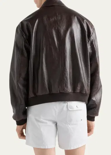 Prada Men's Napa Leather Full-Zip Jacket | Thumbnail 3 Prada Men's Napa Leather Full-Zip Jacket | Thumbnail 3