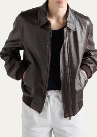 Prada Men's Napa Leather Full-Zip Jacket | Thumbnail 4 Prada Men's Napa Leather Full-Zip Jacket | Thumbnail 4