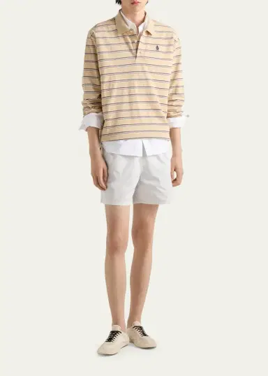 Prada Men's Piquet Stripe Long-Sleeve Polo Shirt | Thumbnail 2 Prada Men's Piquet Stripe Long-Sleeve Polo Shirt | Thumbnail 2