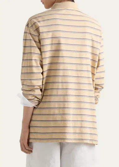 Prada Men's Piquet Stripe Long-Sleeve Polo Shirt | Thumbnail 3 Prada Men's Piquet Stripe Long-Sleeve Polo Shirt | Thumbnail 3