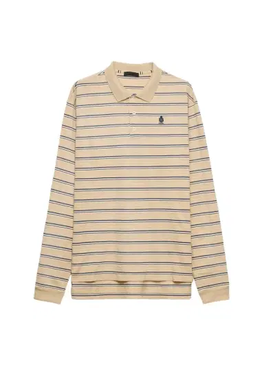 Prada Men's Piquet Stripe Long-Sleeve Polo Shirt | Thumbnail 1 Prada Men's Piquet Stripe Long-Sleeve Polo Shirt | Thumbnail 1