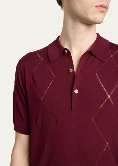Dries Van Noten Men's Cotton Argyle Wool Polo | Thumbnail 5 Dries Van Noten Men's Cotton Argyle Wool Polo | Thumbnail 5