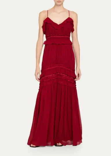 Ulla Johnson Dorothea Ribbon-Trim Ruffle Silk Gown | Thumbnail 2 Ulla Johnson Dorothea Ribbon-Trim Ruffle Silk Gown | Thumbnail 2
