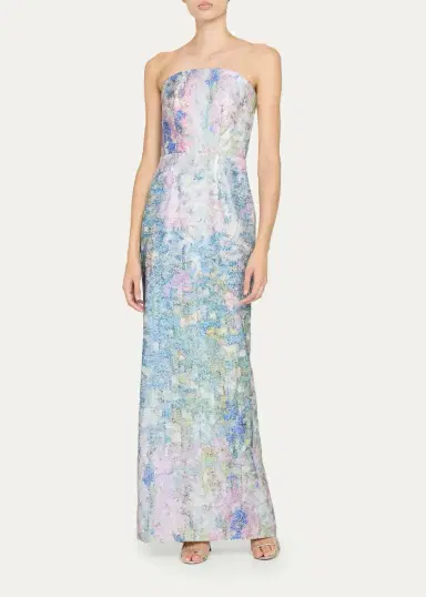 PAMELLA ROLAND Strapless Printed Sequin Column Gown | Thumbnail 2 PAMELLA ROLAND Strapless Printed Sequin Column Gown | Thumbnail 2