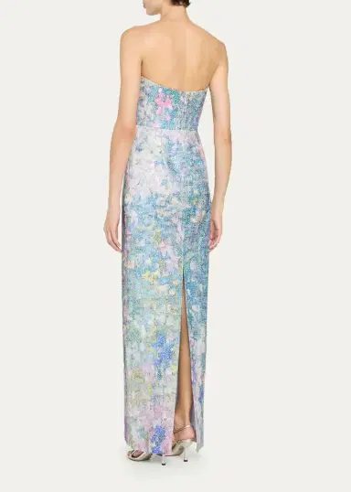 PAMELLA ROLAND Strapless Printed Sequin Column Gown | Thumbnail 3 PAMELLA ROLAND Strapless Printed Sequin Column Gown | Thumbnail 3