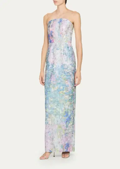 PAMELLA ROLAND Strapless Printed Sequin Column Gown | Thumbnail 4 PAMELLA ROLAND Strapless Printed Sequin Column Gown | Thumbnail 4