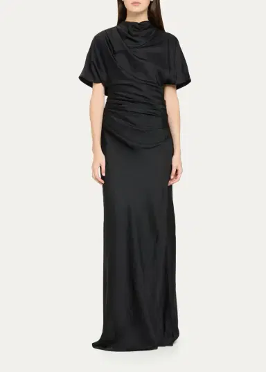 Simkhai Annibelis Draped Cape-Sleeve Satin Gown | Thumbnail 2 Simkhai Annibelis Draped Cape-Sleeve Satin Gown | Thumbnail 2