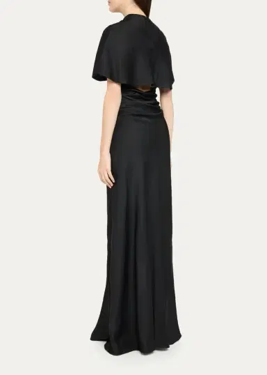 Simkhai Annibelis Draped Cape-Sleeve Satin Gown | Thumbnail 3 Simkhai Annibelis Draped Cape-Sleeve Satin Gown | Thumbnail 3