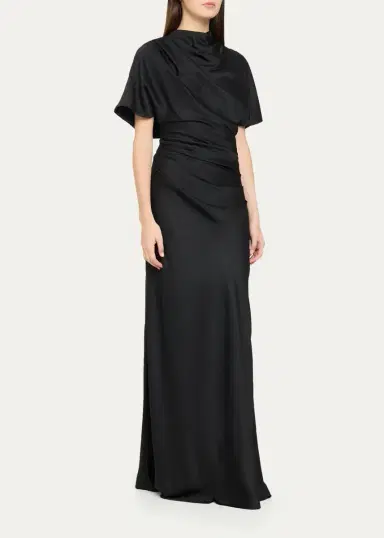 Simkhai Annibelis Draped Cape-Sleeve Satin Gown | Thumbnail 4 Simkhai Annibelis Draped Cape-Sleeve Satin Gown | Thumbnail 4